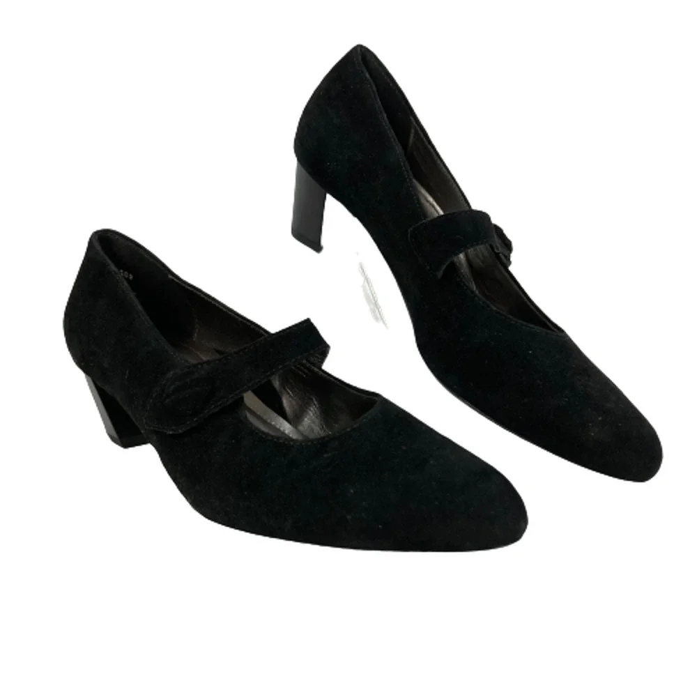 Ara Luftpolster Shoes Womens Sz 6 Black Suede Mary Jane‎ Pointed Toe Pumps Heels